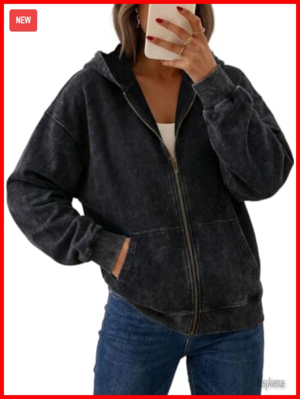 Oversized Full Zip Up Hoodie Washed Out Sweatshirt